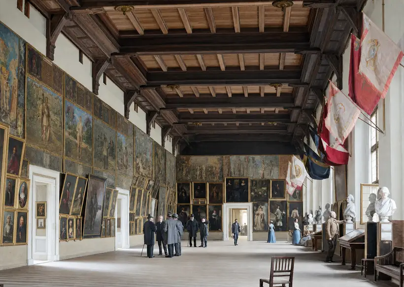 Billedet viser udstillingen af dansk kunst fra 1901 i Københavns Rådhus.