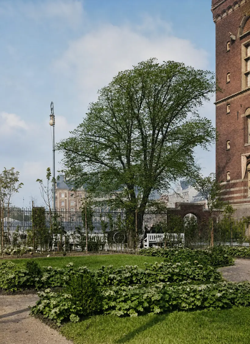 Billedet viser Rådhushaven ved Københavns Rådhus i 1904.