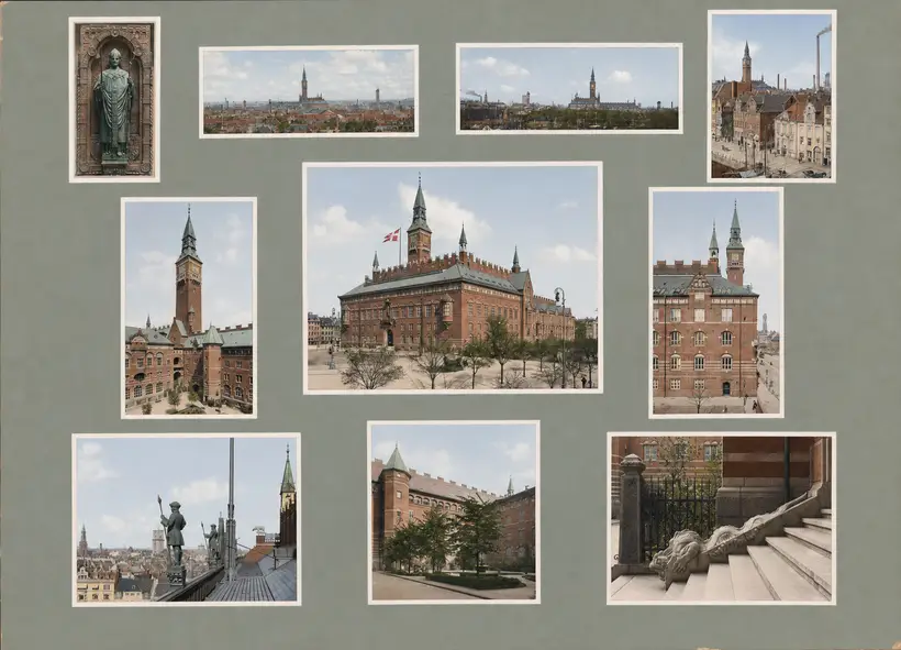 Billedet viser Københavns Rådhus' ydre og udvendige udsmykning i 1905.